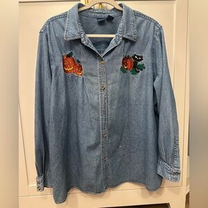 Vintage Halloween Blue Denim Shirt with embroidery 2X
